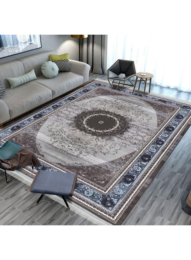 SMART HOME Large padded floor mat with a soft velvet surface and non-slip backing - Living room rug - Majlis rug - Lounge rug - Luxurious decorative rug - Elegant rug with modern patterns for living rooms and majlis - Size 350x250 cm - Suitable for everyday use and entertaining - Image 1